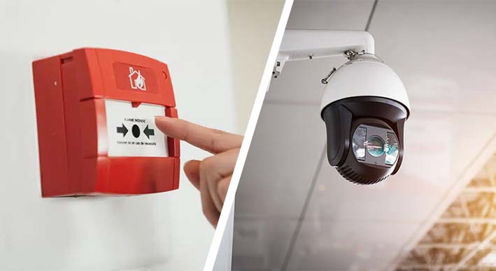 Interrupteur incendie et caméra de surveillance